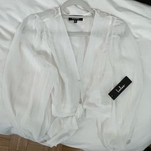 Lulu’s In the Breeze White Sheer Long Sleeve Tie-Front Top